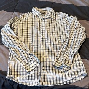Banana Republic White and Blue Plaid Button-Down Shirt